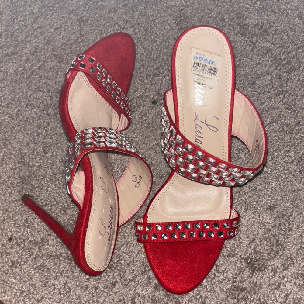 Lauren Lorraine Red and Silver Stiletto Heels